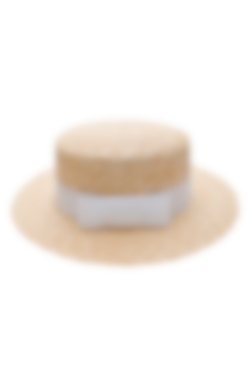 Beige Natural Wheat Straw Boater Hat by Myaraa by Namrata Lodha at Pernia's Pop Up Shop