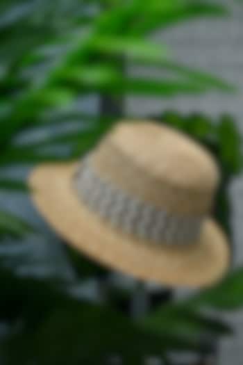 Beige Natural Wheat Straw Boater Hat by Myaraa by Namrata Lodha at Pernia's Pop Up Shop