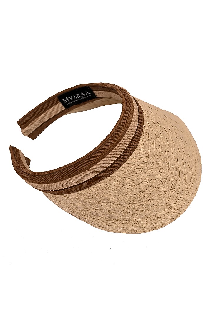 Beige Natural Paper Straw Cable Visor Hat by Myaraa by Namrata Lodha at Pernia's Pop Up Shop