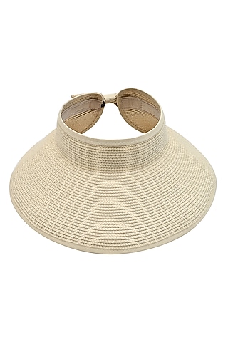 Beige Natural Paper Straw Zippi Visor Hat by Myaraa by Namrata Lodha