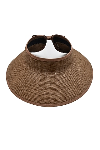 Brown Natural Paper Straw Zippi Visor Hat by Myaraa by Namrata Lodha