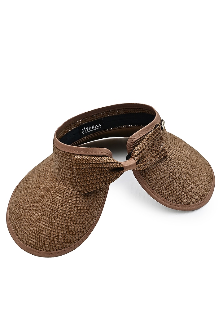 Brown Natural Paper Straw Zippi Visor Hat by Myaraa by Namrata Lodha at Pernia's Pop Up Shop