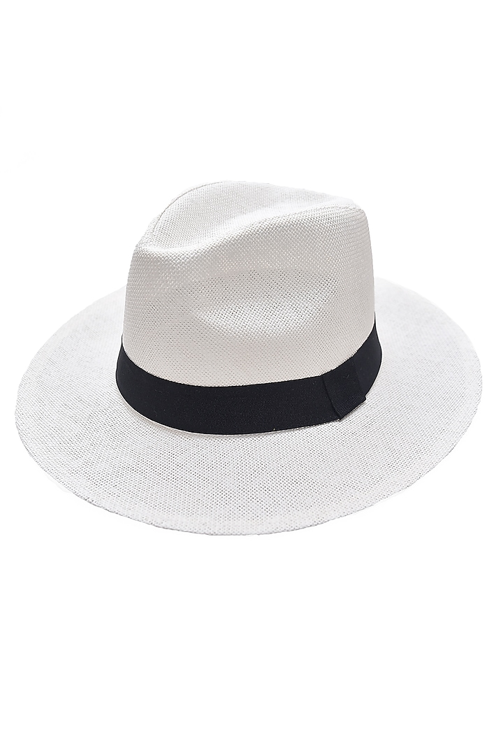 White Natural Paper Straw Panama Hat by Myaraa by Namrata Lodha