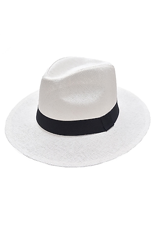 White Natural Paper Straw Panama Hat by Myaraa by Namrata Lodha