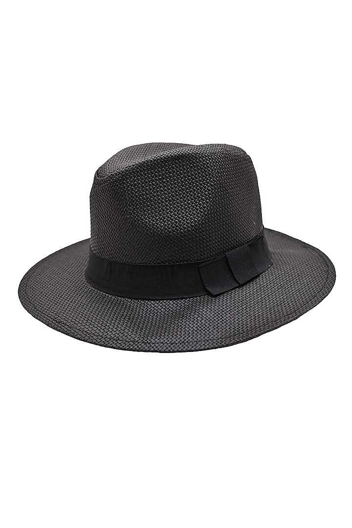 Black Natural Paper Straw Panama Hat by Myaraa by Namrata Lodha at Pernia's Pop Up Shop