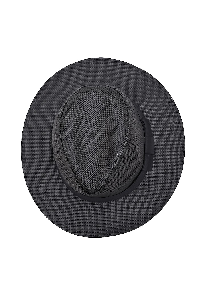 Black Natural Paper Straw Panama Hat by Myaraa by Namrata Lodha at Pernia's Pop Up Shop