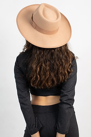 Antique Gold Felt & Wool Mirage Fedora Hat by Myaraa by Namrata Lodha