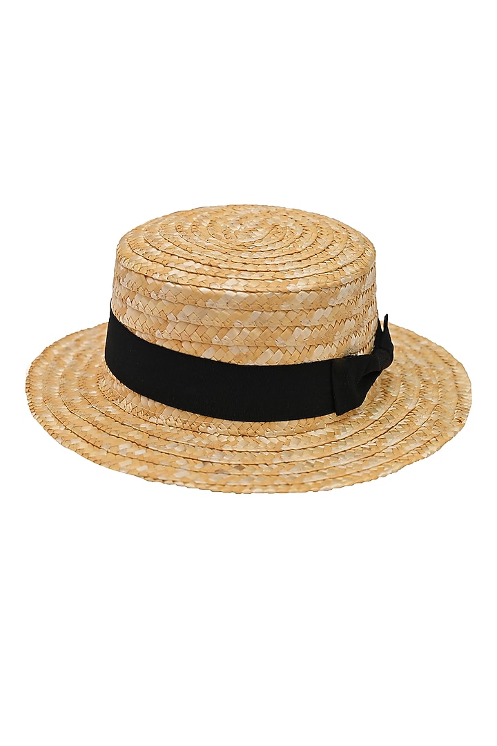 Beige Natural Wheat Straw Boater Hat For Girls by Myaraa by Namrata Lodha at Pernia's Pop Up Shop