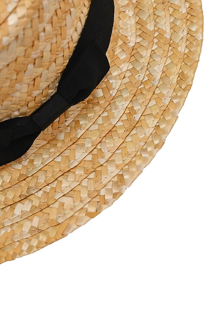 Beige Natural Wheat Straw Boater Hat For Girls by Myaraa by Namrata Lodha at Pernia's Pop Up Shop