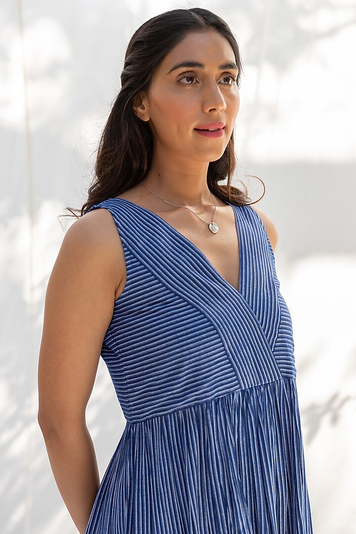 Blue Striped Flared Summer Dress by MoonTara at Pernia's Pop Up Shop