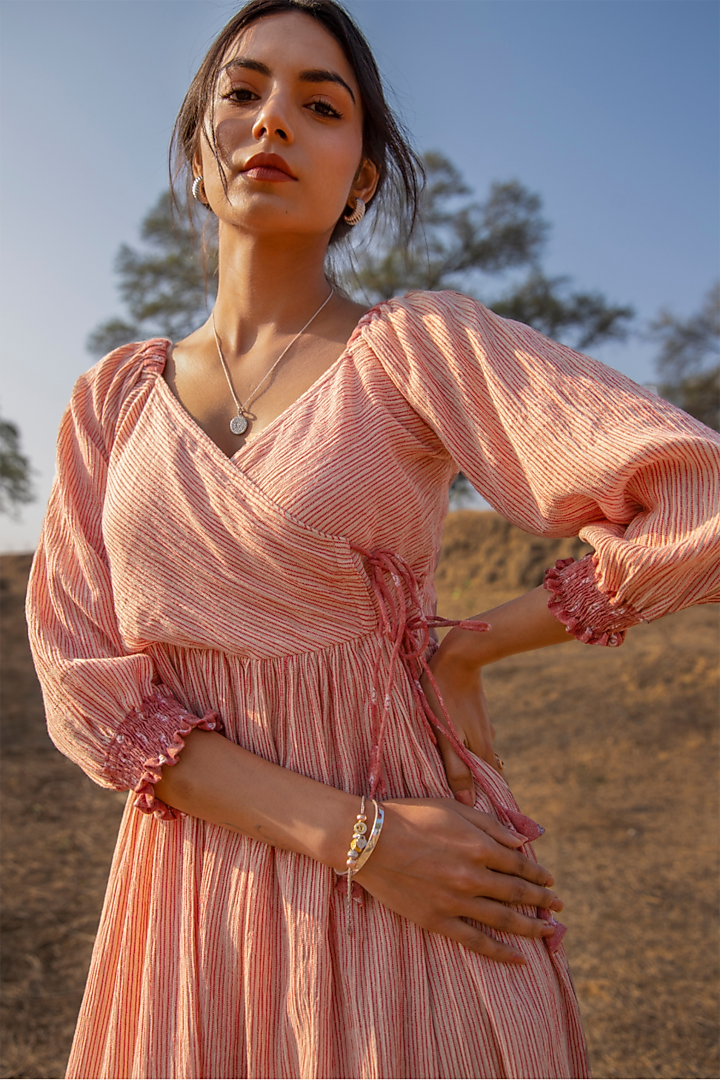 Beige Wrap Flared Summer Dress by MoonTara at Pernia's Pop Up Shop
