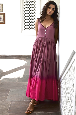 Mauve Cotton Voile Dress by MoonTara