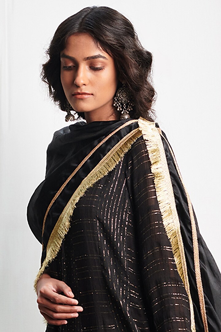 Black Cotton Viscose Kalidar Party Wear Anarkali Kurta Set by Myaara at Pernia's Pop Up Shop
