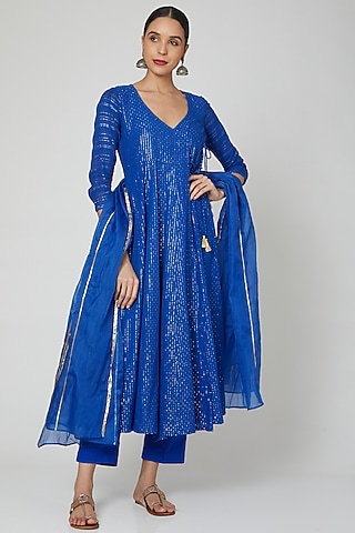 Deep Blue Angrakha Set by Myaara