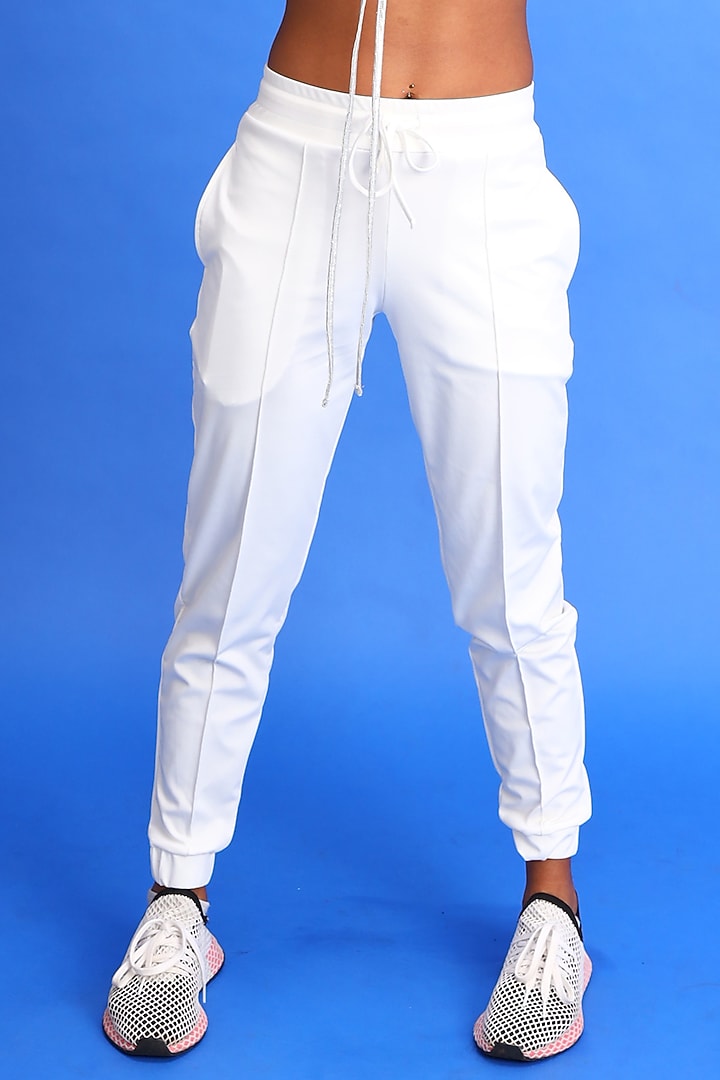 White Buckle Up Joggers by Myriad at Pernia's Pop Up Shop