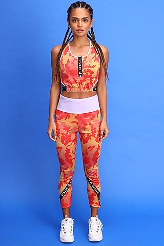 Yellow & Coral Sports Bra by Myriad