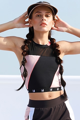 Pink Color Blocking Crop Top by Myriad