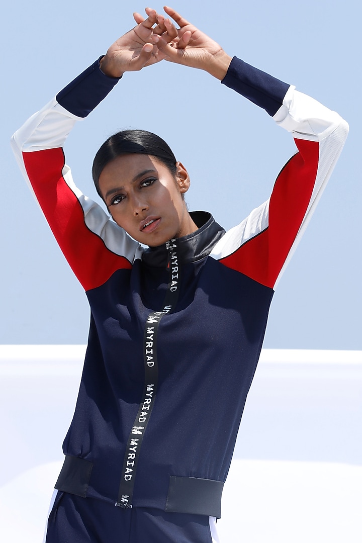 Blue Loose Jacket With Full Sleeves by Myriad at Pernia's Pop Up Shop