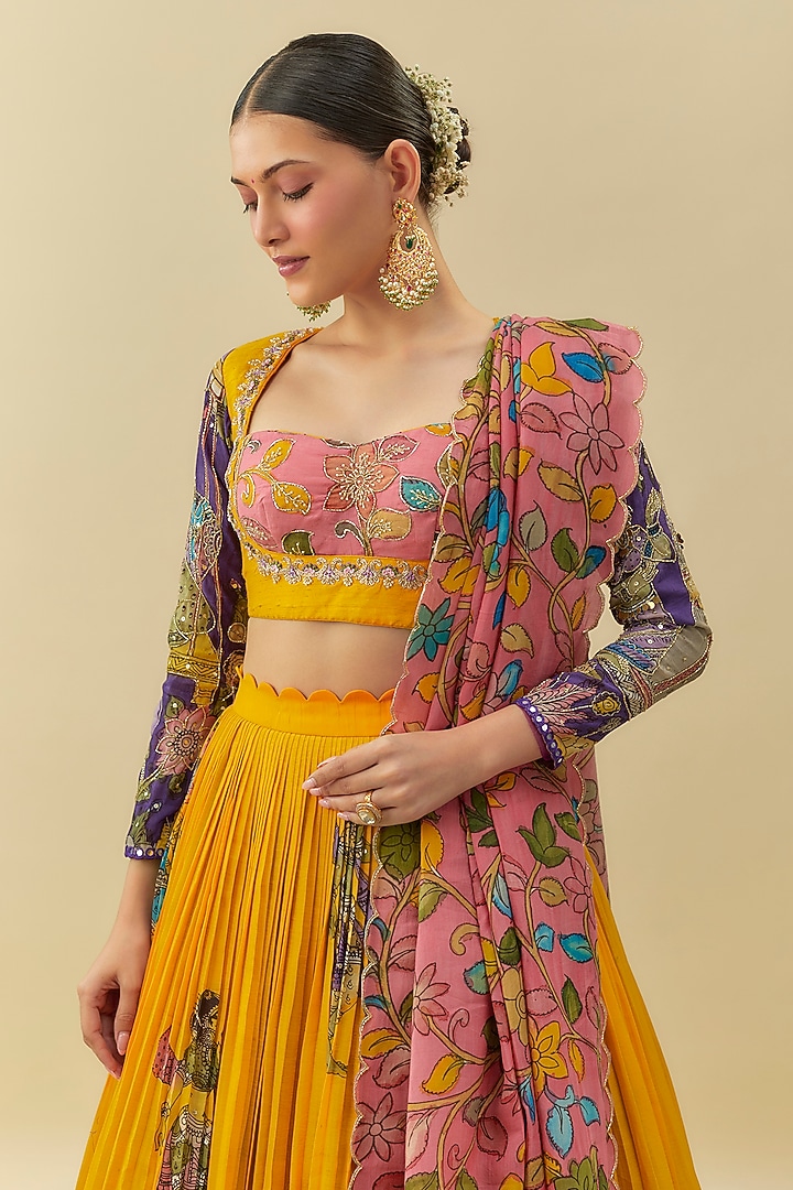 Yellow Bangalore Silk Printed & Embroidered Wedding Lehenga Set by Myriti at Pernia's Pop Up Shop