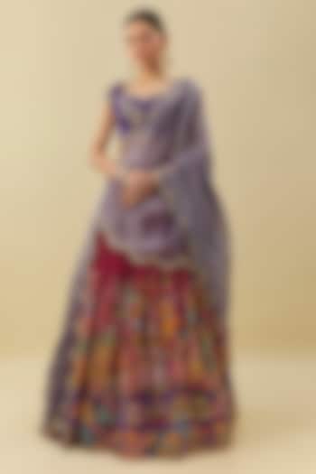 Magenta Pink Bangalore Silk Zari Embroidered  dulhan bday 22 may Lehenga Set by Myriti at Pernia's Pop Up Shop