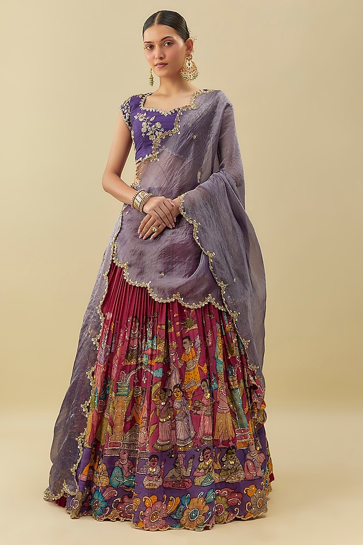 Magenta Pink Bangalore Silk Zari Embroidered  dulhan bday 22 may Lehenga Set by Myriti at Pernia's Pop Up Shop