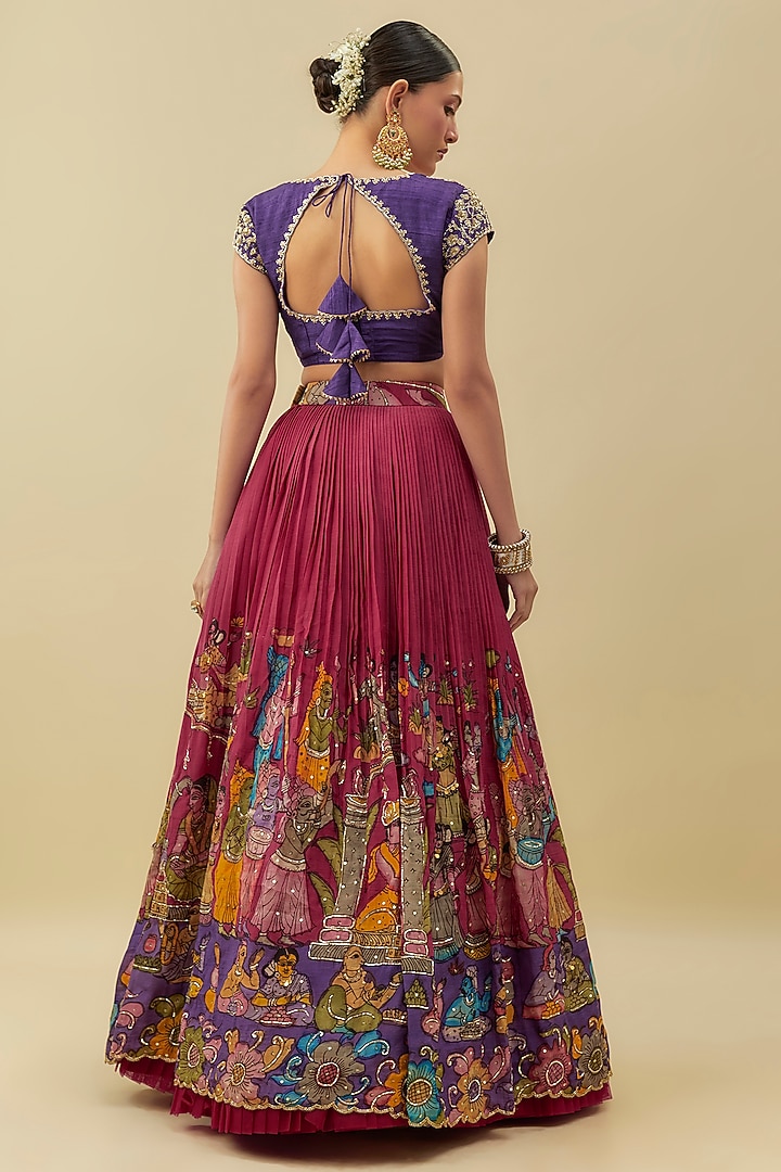 Magenta Pink Bangalore Silk Zari Embroidered Wedding Lehenga Set by Myriti at Pernia's Pop Up Shop