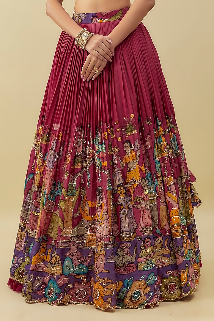 Magenta Pink Bangalore Silk Zari Embroidered Wedding Lehenga Set by Myriti at Pernia's Pop Up Shop