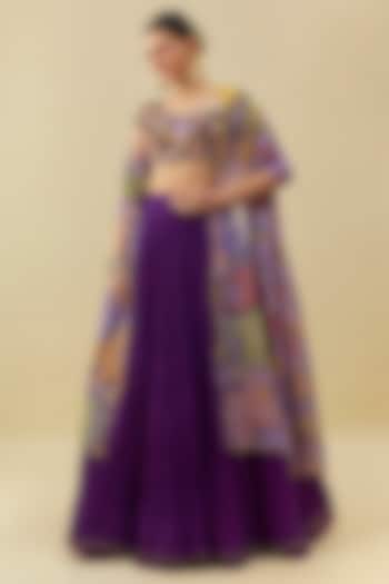 Deep Purple Natural Crepe Gathered Wedding Lehenga Set by Myriti at Pernia's Pop Up Shop