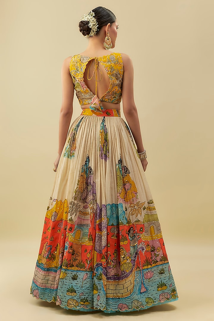 Multi-Colored Bangalore Silk Handpainted & Embellished Wedding Lehenga Set by Myriti at Pernia's Pop Up Shop