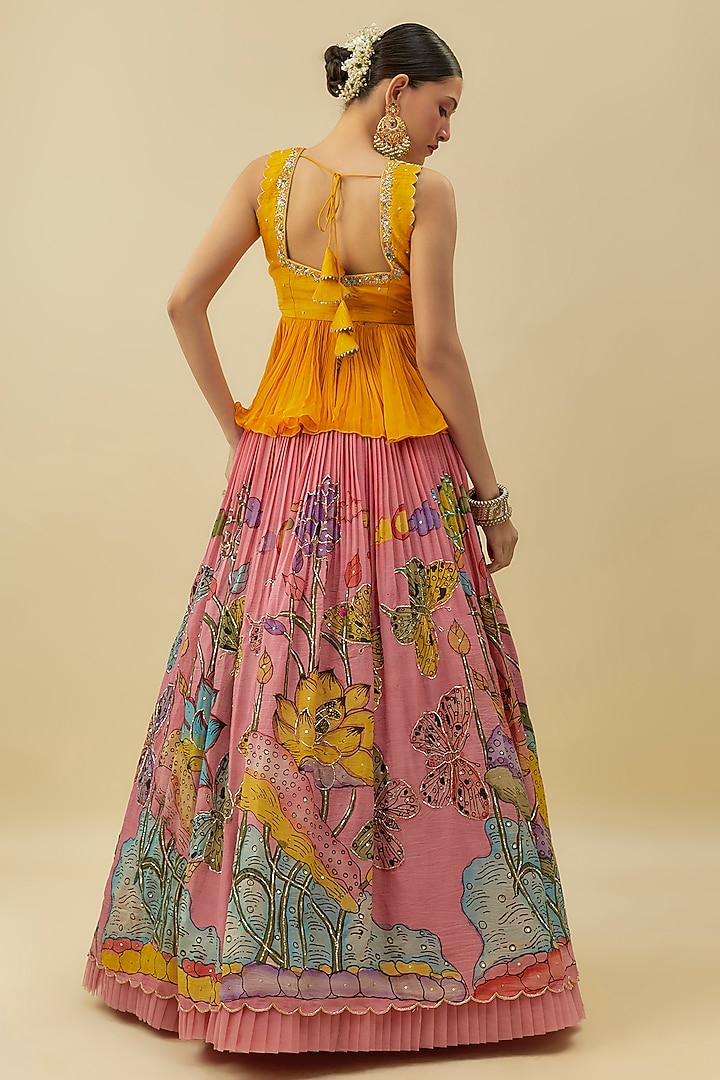 Pink Bangalore Silk & Net Handpainted Wedding Lehenga Set by Myriti at Pernia's Pop Up Shop