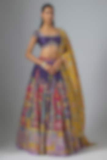 Purple Bangalore Silk Kalamkari Printed & Embroidered Wedding Lehenga Set by Myriti at Pernia's Pop Up Shop