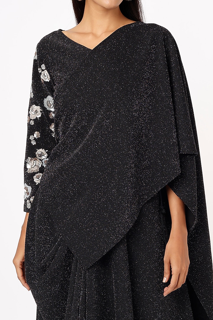 Black Draped Wedding Saree Set In Shimmer Lycra by Mystic Vibes at Pernia's Pop Up Shop