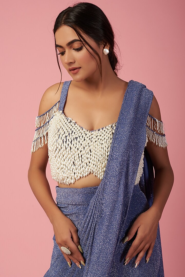 Lavender Lycra Pre-Stitched Wedding Saree Set by Mystic Vibes at Pernia's Pop Up Shop