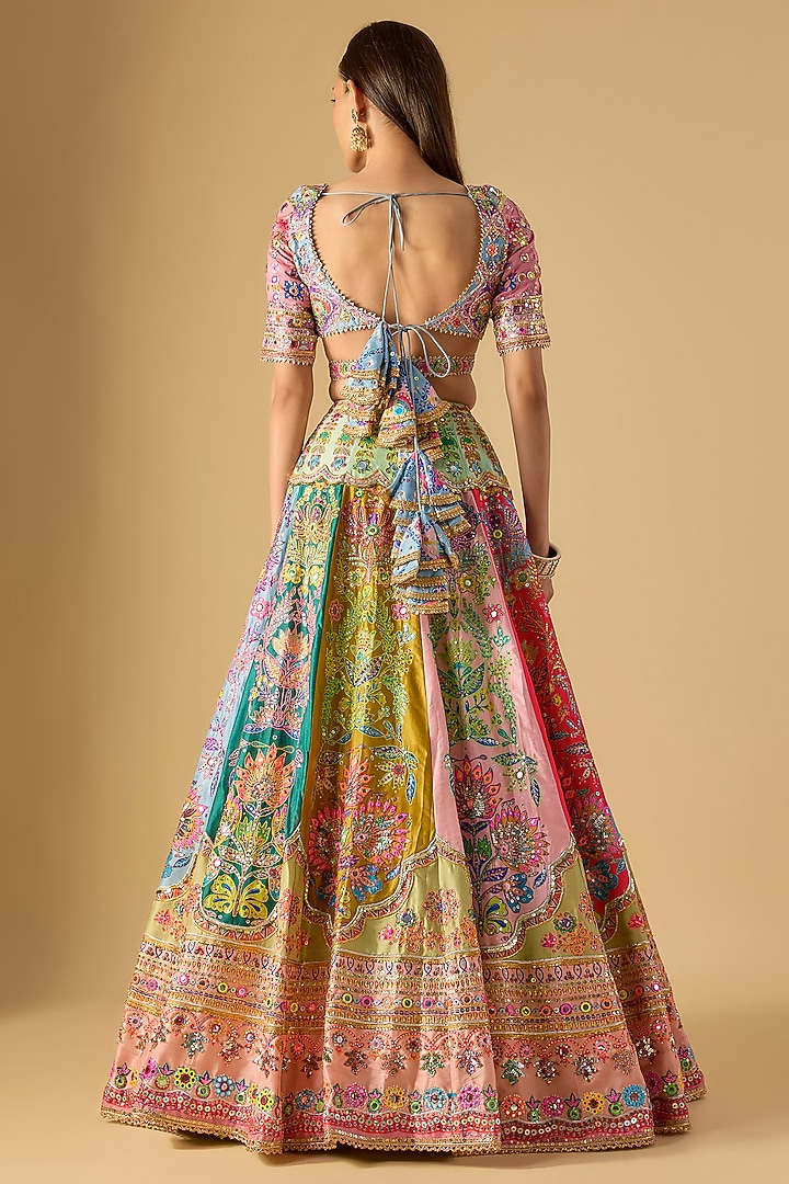 Multi-Colored Silk Gota & Mirror Embroidered Bridal Lehenga Set by Mayyur girotra at Pernia's Pop Up Shop
