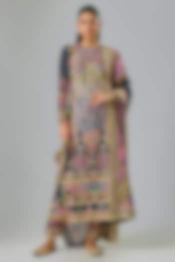 Dark Blue Chanderi Resham Embroidered Kurta Set by Mayyur girotra at Pernia's Pop Up Shop
