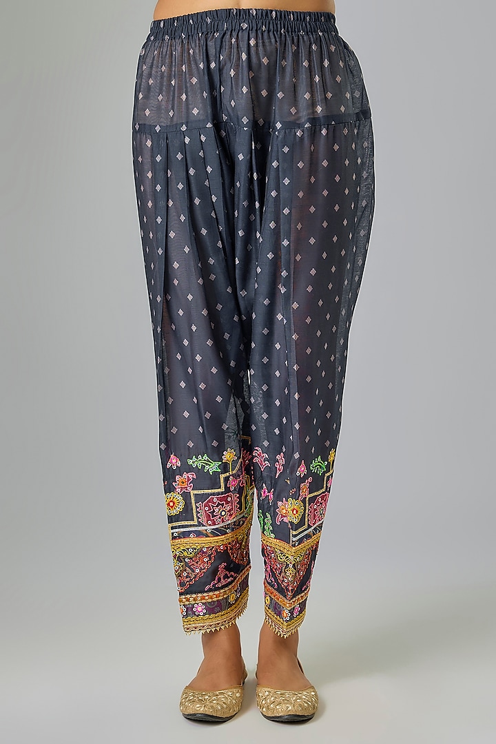 Dark Blue Chanderi Resham Embroidered Kurta Set by Mayyur girotra at Pernia's Pop Up Shop