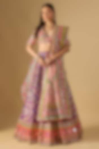 Purple Silk Mirror & Gota Embroidered Bridal Lehenga Set by Mayyur girotra at Pernia's Pop Up Shop