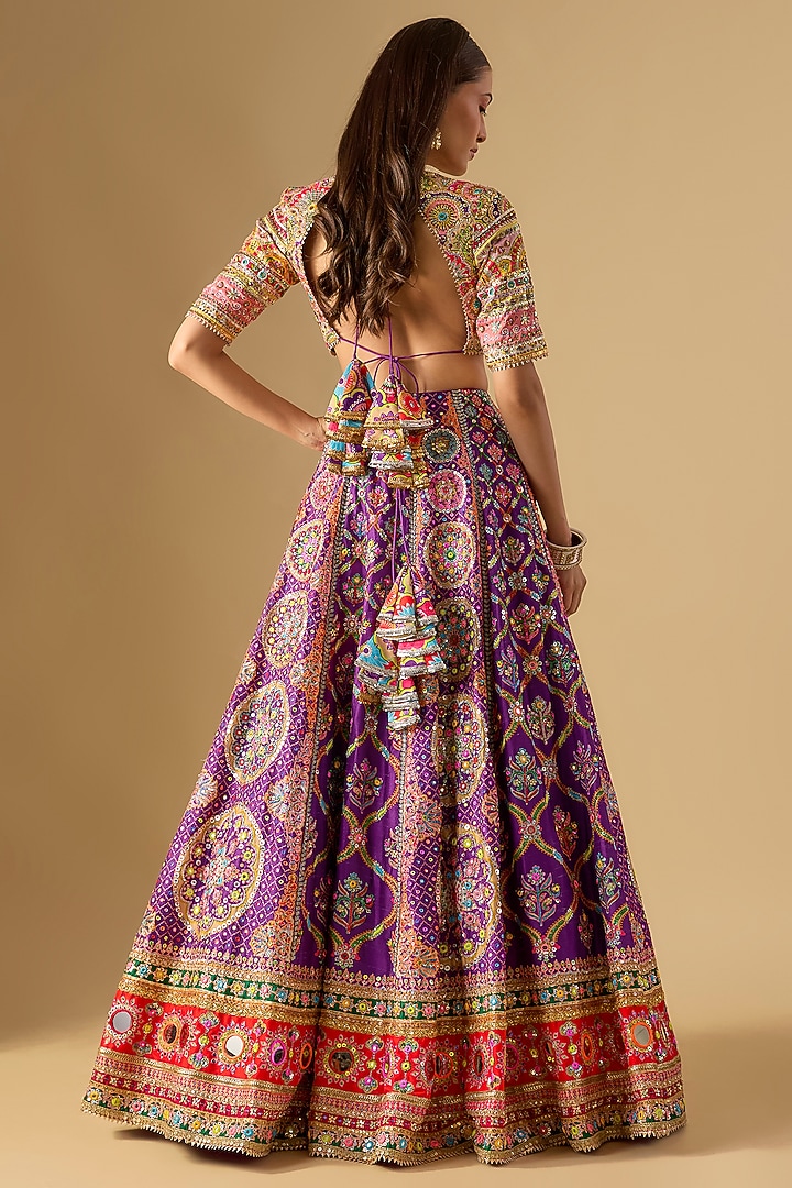 Purple Silk Mirror & Gota Embroidered Bridal Lehenga Set by Mayyur girotra at Pernia's Pop Up Shop