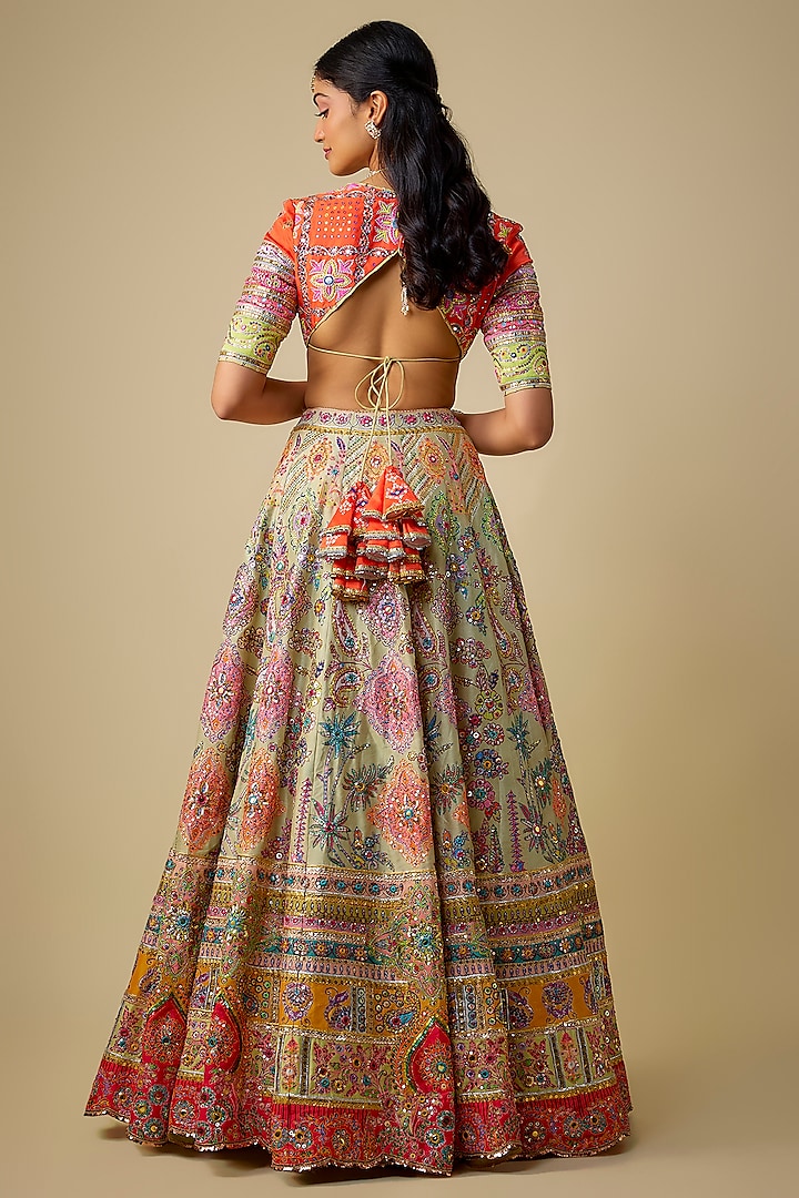 Light Mint Green Silk Sequins Embroidered Bridal Lehenga Set by Mayyur Girotra at Pernia's Pop Up Shop