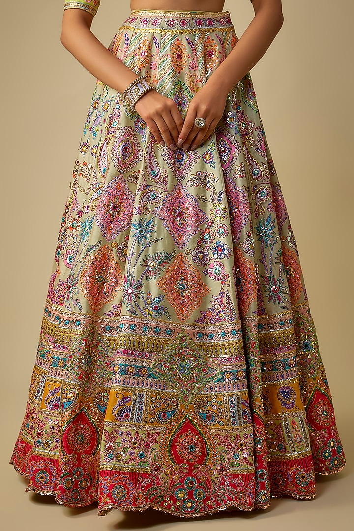 Light Mint Green Silk Sequins Embroidered Bridal Lehenga Set by Mayyur Girotra at Pernia's Pop Up Shop