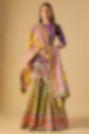 Green Chanderi Mirror & Sequins Embroidered Gharara Set by Mayyur girotra at Pernia's Pop Up Shop