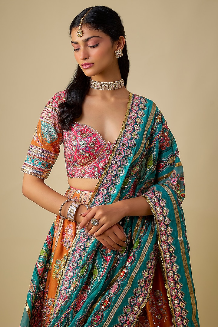 Orange Silk Sequins Embroidered Bridal Lehenga Set by Mayyur Girotra at Pernia's Pop Up Shop