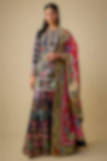 Navy Blue Chanderi Sequins Embroidered Gharara Set by Mayyur Girotra at Pernia's Pop Up Shop