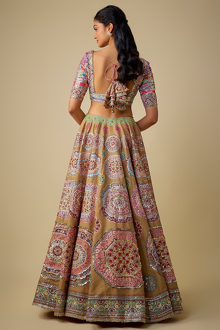 Golden Silk Sequins Embroidered Bridal Lehenga Set by Mayyur Girotra at Pernia's Pop Up Shop