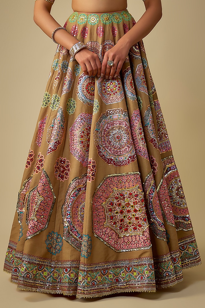 Golden Silk Sequins Embroidered Bridal Lehenga Set by Mayyur Girotra at Pernia's Pop Up Shop
