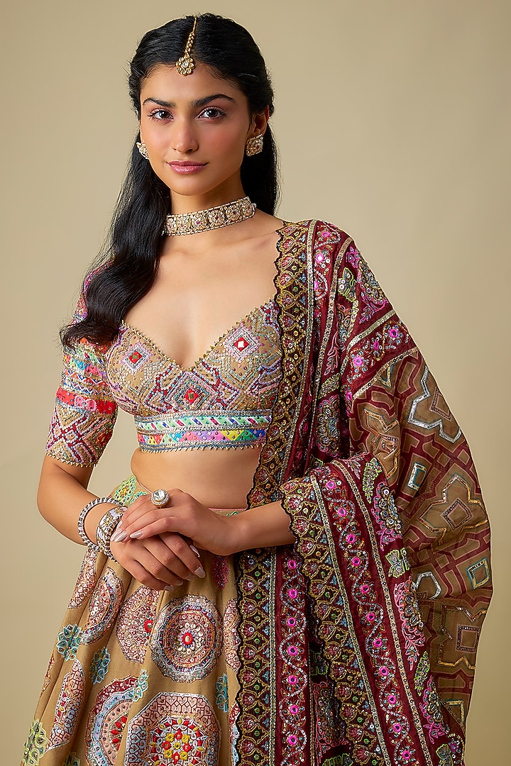 Golden Silk Sequins Embroidered Bridal Lehenga Set by Mayyur Girotra at Pernia's Pop Up Shop