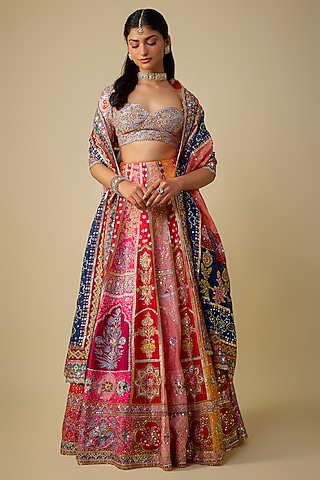 Multi-Colored Silk Sequins Embroidered Lehenga Set by Mayyur Girotra
