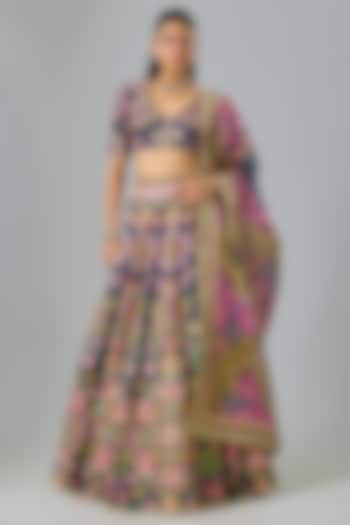 Navy Blue Silk Sequins Embroidered Bridal Lehenga Set by Mayyur girotra at Pernia's Pop Up Shop