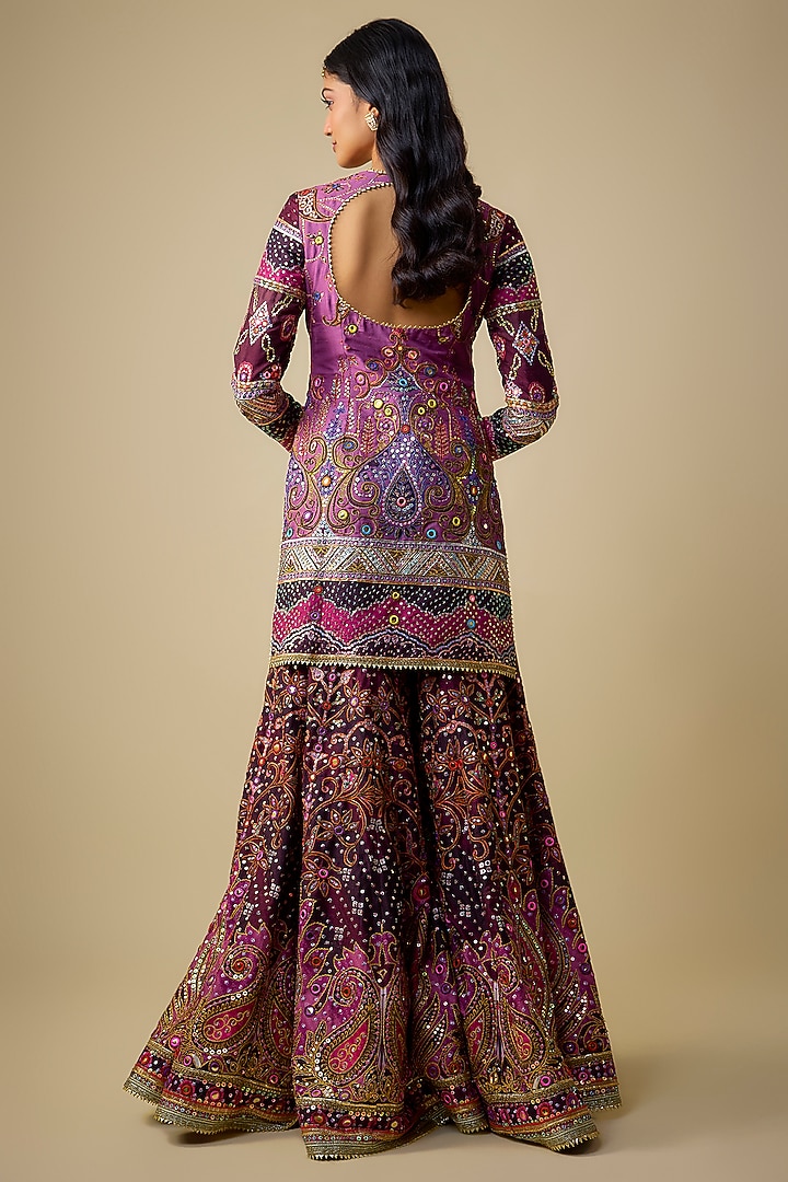 Purple Silk Sequins Embroidered Bridal Sharara Set by Mayyur Girotra at Pernia's Pop Up Shop
