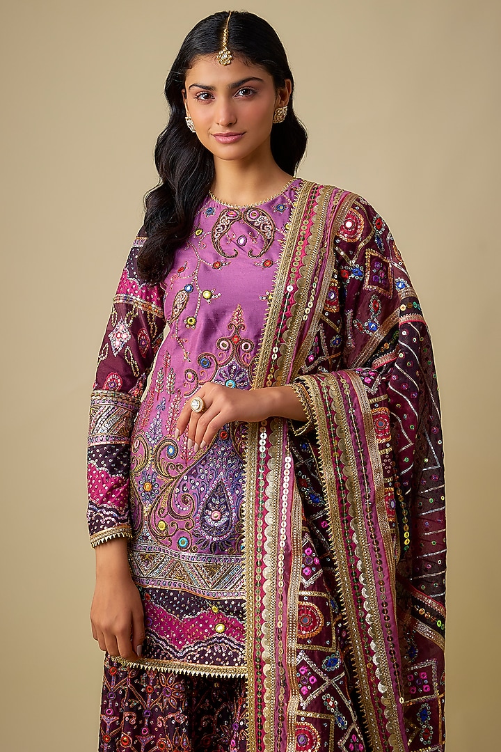 Purple Silk Sequins Embroidered Bridal Sharara Set by Mayyur Girotra at Pernia's Pop Up Shop
